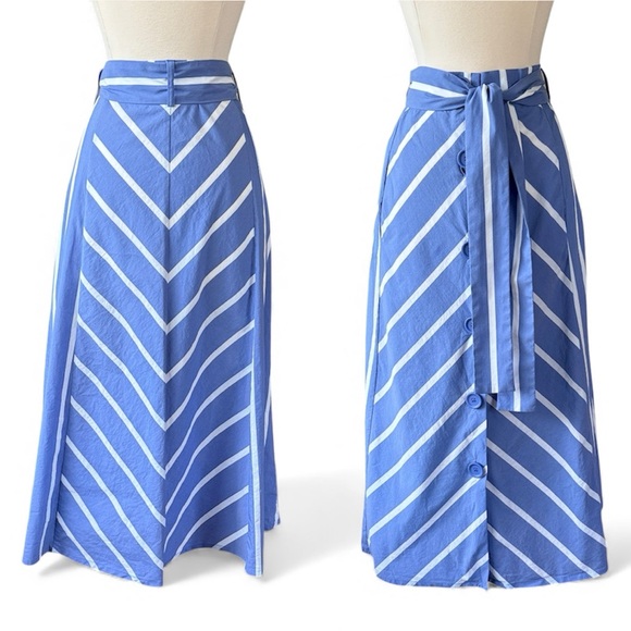 MAJE Striped A-Line Midi Skirt Size 38 - Picture 2 of 14